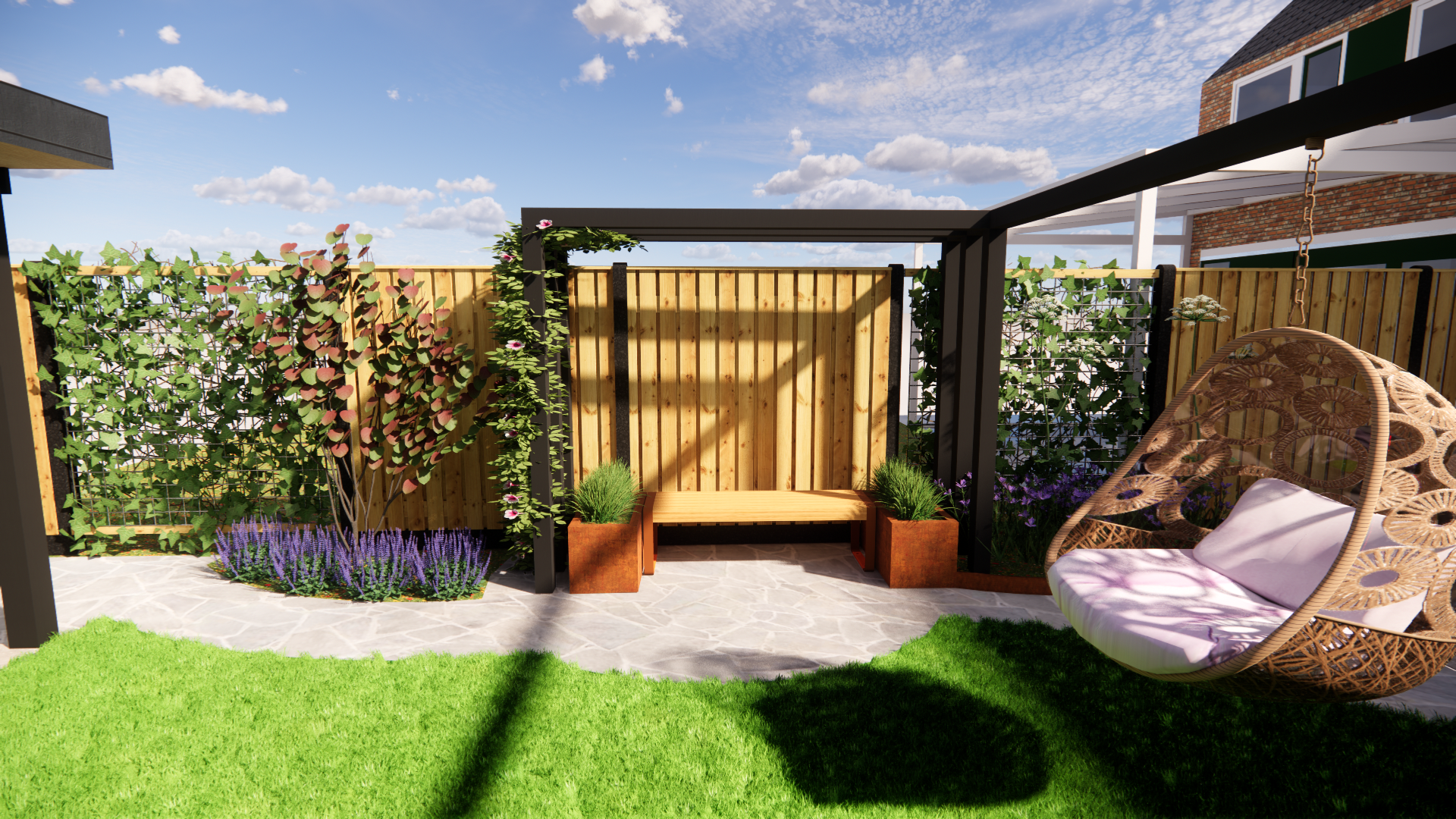 Bankje onder pergola